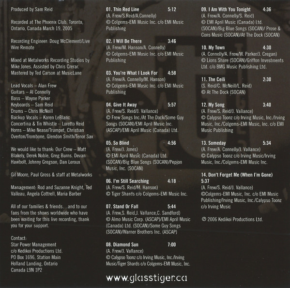 Glass Tiger - Live (CDr, Album) (Near Mint (NM or M-)) - Image 4