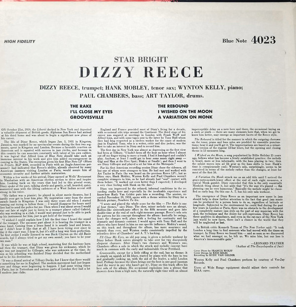 Dizzy Reece - Star Bright (LP, Album, Mono, RE) (Very Good Plus (VG+)) - Image 2