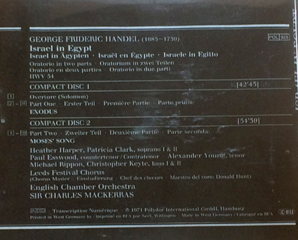 Georg Friedrich Händel, Leeds Festival Chorus, English Chamber Orchestra, Sir Charles Mackerras - Israel In Egypt (2xCD, Album, RE, RM) (Near Mint (NM or M-)) - Image 4