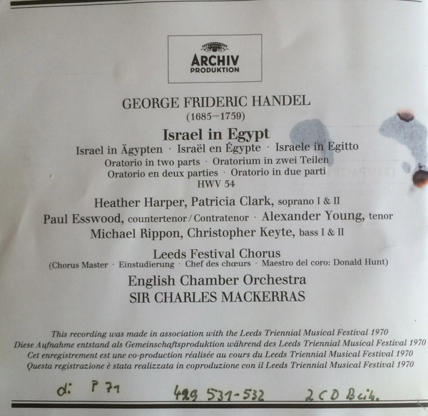 Georg Friedrich Händel, Leeds Festival Chorus, English Chamber Orchestra, Sir Charles Mackerras - Israel In Egypt (2xCD, Album, RE, RM) (Near Mint (NM or M-)) - Image 5