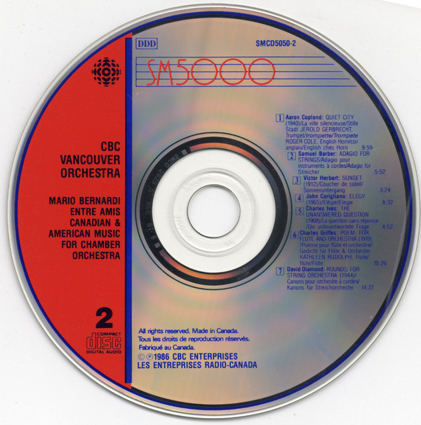 CBC Vancouver Orchestra, Mario Bernardi (2) - Entre Amis–Canadian And American Music For Chamber Orchestra (CD) (Near Mint (NM or M-)) - Image 4
