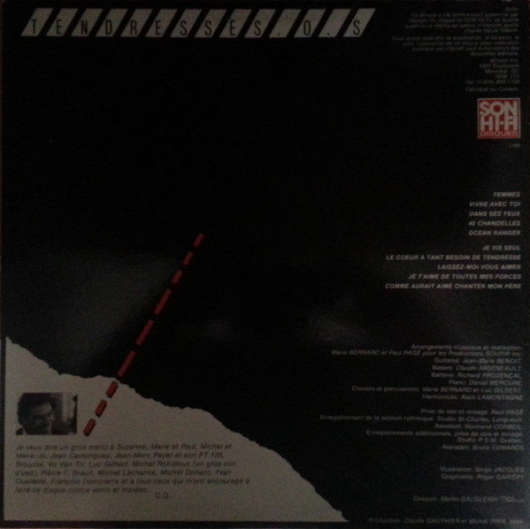 Claude Gauthier - Tendresses.O.S (LP, Album) (Mint (M)) - Image 2