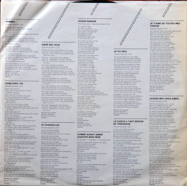 Claude Gauthier - Tendresses.O.S (LP, Album) (Mint (M)) - Image 5
