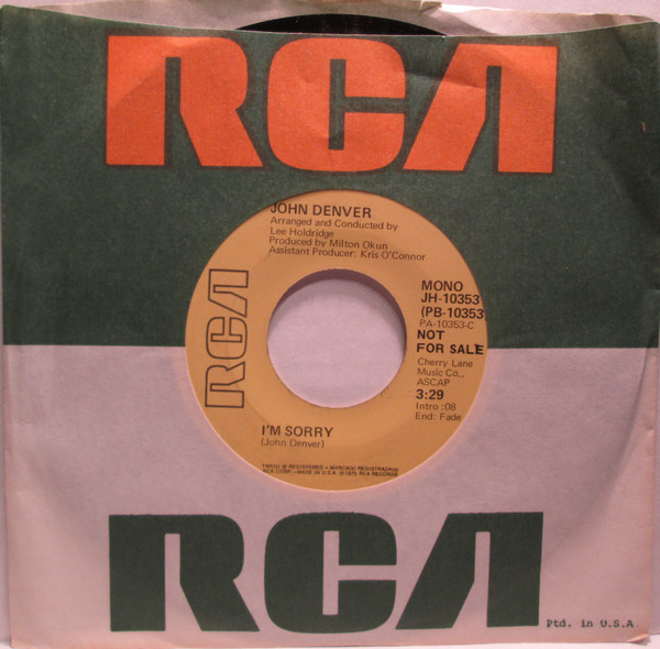 John Denver - I'm Sorry (7", Mono, Promo) (Near Mint (NM or M-)) - Image 3