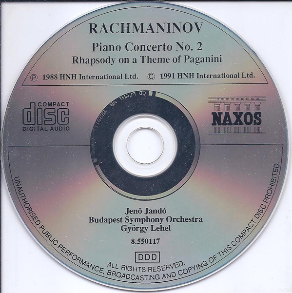 Sergei Vasilyevich Rachmaninoff, Jenö Jandó, Budapest Symphony Orchestra, György Lehel - Piano Concerto No. 2 • Rhapsody On A Theme Of Paganini (CD, Album, RE) (Near Mint (NM or M-)) - Image 3