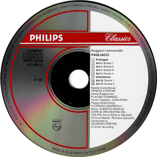 Ruggiero Leoncavallo - Placido Domingo, Teresa Stratas, Juan Pons, Alberto Rinaldi, Florindo Andreolli, Coro Del Teatro Alla Scala & Orchestra Del Teatro Alla Scala, Georges Prêtre - Pagliacci · Der Bajazzo · Paillasse (CD, Album, Sli) (Near Mint (NM or M-)) - Image 3