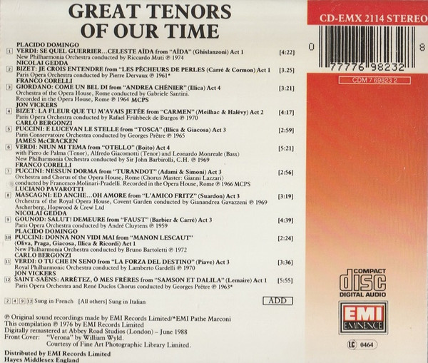 Various - Great Tenors Of Our Time (CD, Comp) (Near Mint (NM or M-)) - Image 2