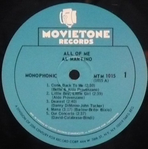 Al Martino - All Of Me (LP, Mono) (Mint (M)) - Image 2