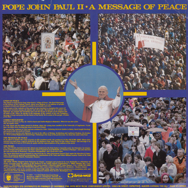 His Holiness Pope John Paul II - A Message Of Peace (LP, Album, Pic) (Mint (M)) - Image 2