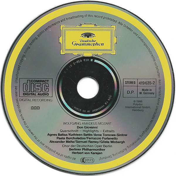 Wolfgang Amadeus Mozart : Berliner Philharmoniker, Herbert Von Karajan - Don Giovanni (Querschnitt • Highlights • Extraits • Brani Scelti) (CD) (Near Mint (NM or M-)) - Image 3