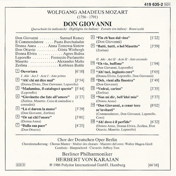 Wolfgang Amadeus Mozart : Berliner Philharmoniker, Herbert Von Karajan - Don Giovanni (Querschnitt • Highlights • Extraits • Brani Scelti) (CD) (Near Mint (NM or M-)) - Image 4