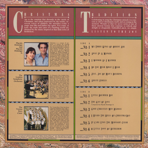 Placido Domingo / London Symphony Orchestra / Die Wiener Sängerknaben - Christmas: Listen To The Joy (LP, Album, Comp) (Mint (M)) - Image 2