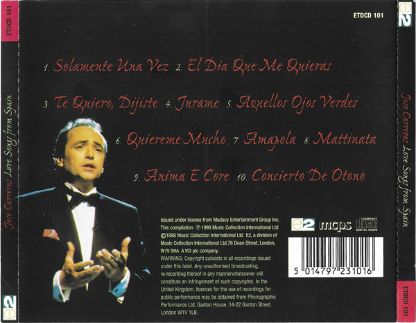 José Carreras - Love Songs From Spain (CD, Comp) (Near Mint (NM or M-)) - Image 5