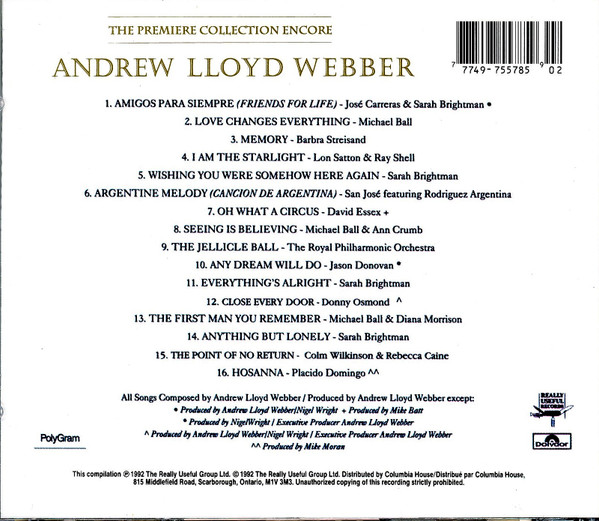 Various, Andrew Lloyd Webber - Andrew Lloyd Webber: The Premiere Collection Encore (CD, Comp, Club, RE) (Near Mint (NM or M-)) - Image 2