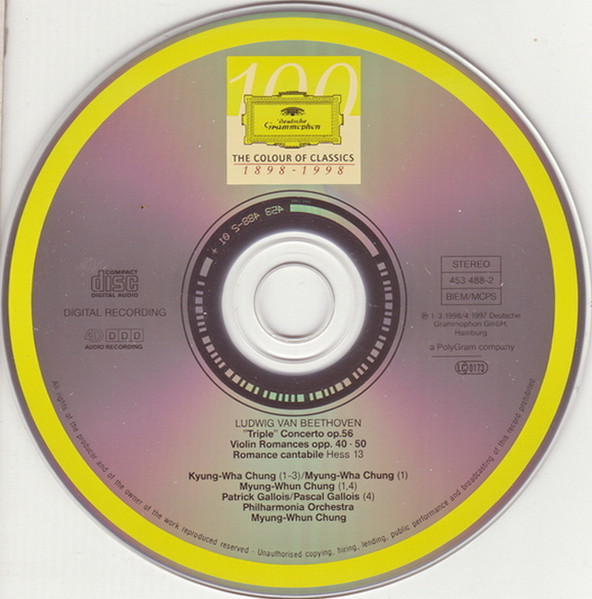 Ludwig van Beethoven – Chung Trio • Patrick Gallois • Pascal Gallois • Philharmonia Orchestra • Myung-Whun Chung - Triple Concerto • Romance In E Minor • Violin Romances Opp. 40 & 50 (CD, Album, PMD) (Near Mint (NM or M-)) - Image 3