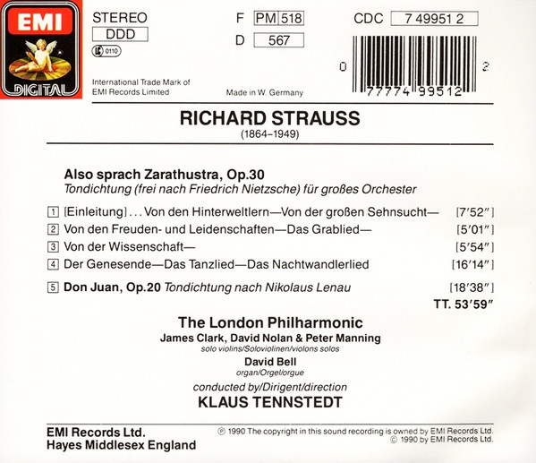 Richard Strauss - London Philharmonic Orchestra, Klaus Tennstedt - Also Sprach Zarathustra / Don Juan (CD, Album) (Near Mint (NM or M-)) - Image 2