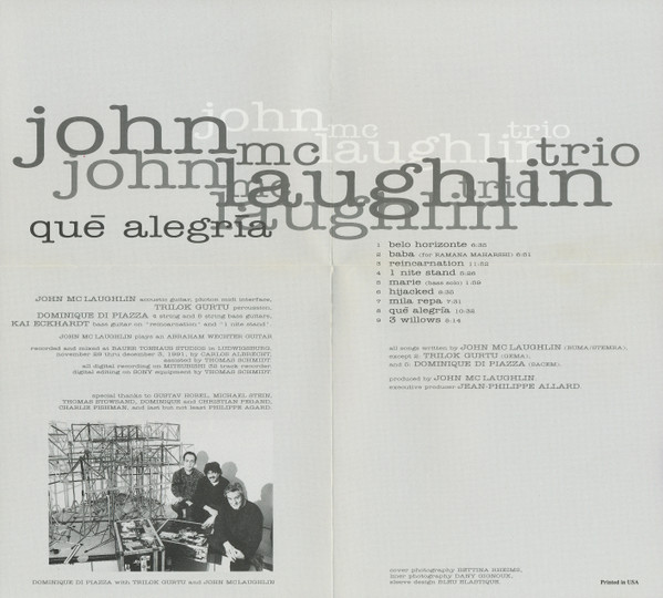 John McLaughlin Trio - Qué Alegría (CD, Album) (Near Mint (NM or M-)) - Image 3