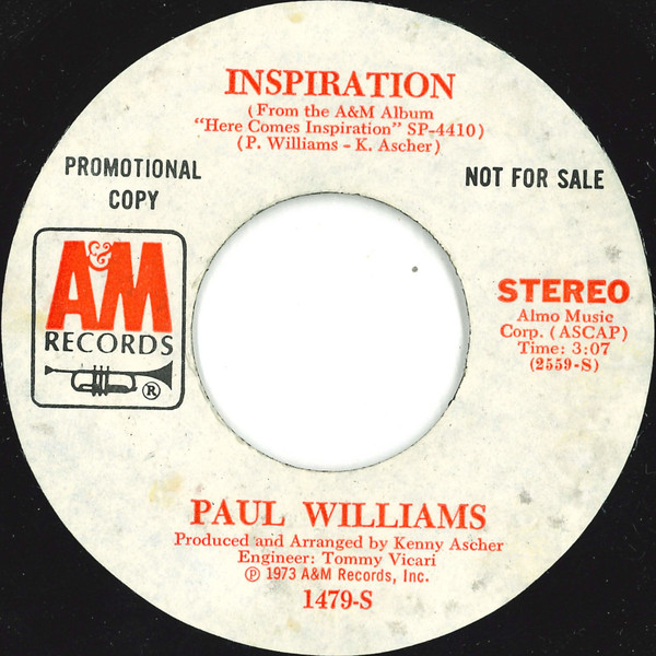 Paul Williams (2) - Inspiration (7", Mono, Promo) (Very Good Plus (VG+)) - Image 2