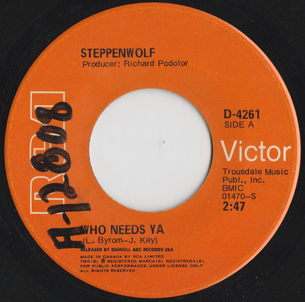 Steppenwolf - Who Needs Ya / Earschplittenloudenboomer (7") (Near Mint (NM or M-)) - Image 4