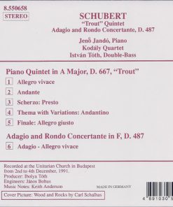 Alternative view of Franz Schubert - Jenö Jandó, Kodály Quartet, István Tóth - Piano Quintet "Trout" • Adagio And Rondo Concertante, D. 487 (CD, Album) (Near Mint (NM or M-))