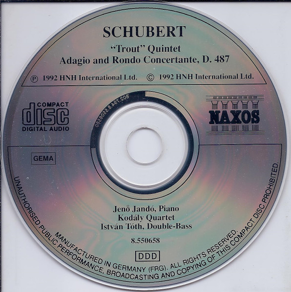 Franz Schubert - Jenö Jandó, Kodály Quartet, István Tóth - Piano Quintet "Trout" • Adagio And Rondo Concertante, D. 487 (CD, Album) (Near Mint (NM or M-)) - Image 3