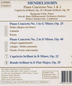 Alternative view of Felix Mendelssohn-Bartholdy - Benjamin Frith, Slovak State Philharmonic Orchestra, Košice, Robert Stankovsky - Piano Concertos Nos. 1 & 2 • Capriccio Brillant, Op. 22 • Rondo Brillant, Op. 29 (CD, Album) (Near Mint (NM or M-))