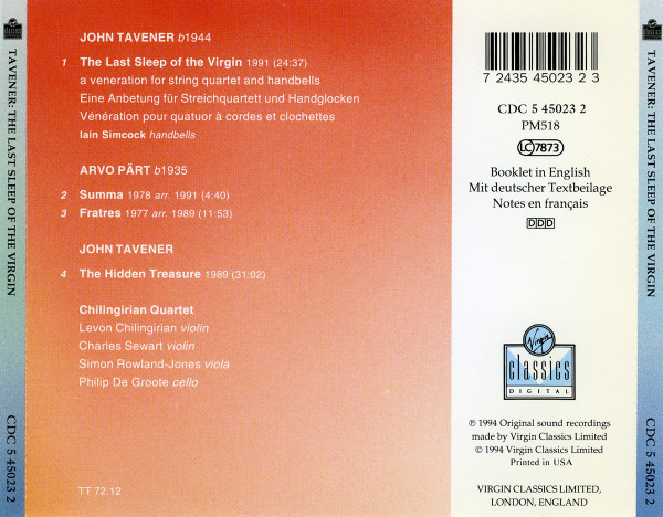 John Tavener, Chilingirian String Quartet - The Last Sleep Of The Virgin / The Hidden Treasure (CD, Album) (Near Mint (NM or M-)) - Image 2