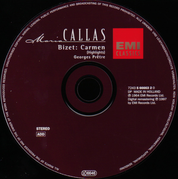 Georges Bizet - Maria Callas, Nicolai Gedda, Andréa Guiot, Robert Massard, Les Chœurs René Duclos, Orchestre National De L'Opéra De Paris, Georges Prêtre - Carmen (CD, Album, RE, RM) (Near Mint (NM or M-)) - Image 3
