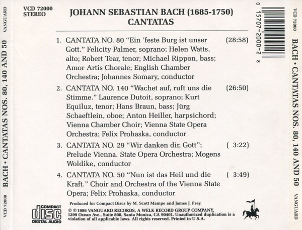 Johann Sebastian Bach • English Chamber Orchestra • Johannes Somary • Wiener Kammerchor • Orchester Der Wiener Staatsoper • Felix Prohaska - Bach Cantatas (CD, Comp) (Near Mint (NM or M-)) - Image 2