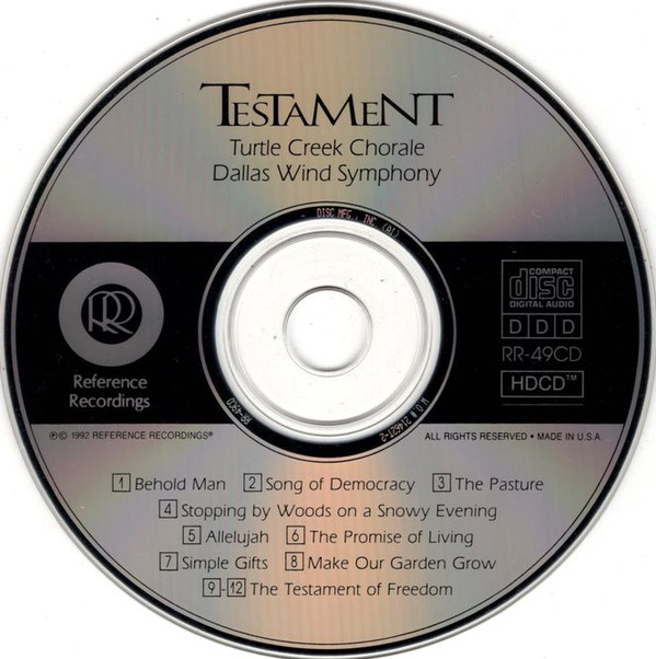 Turtle Creek Chorale, Tim Seelig, Dallas Wind Symphony - Testament - American Music For Male Chorus And Band (HDCD, Comp) (Near Mint (NM or M-)) - Image 3