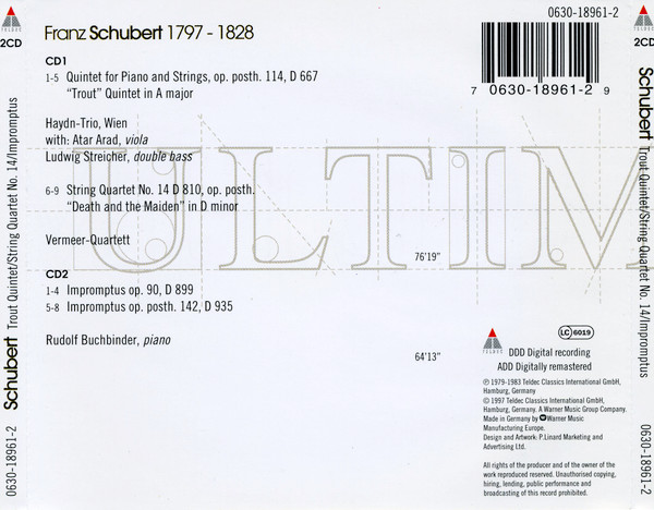 Franz Schubert - "Trout" Quintet / "Death And The Maiden" Quartet / Impromptous (2xCD, Comp) (Near Mint (NM or M-)) - Image 2