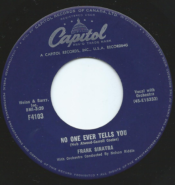 Frank Sinatra - Song From "Some Came Running" (To Love And Be Loved) (7", Single) (Very Good (VG)) - Image 2