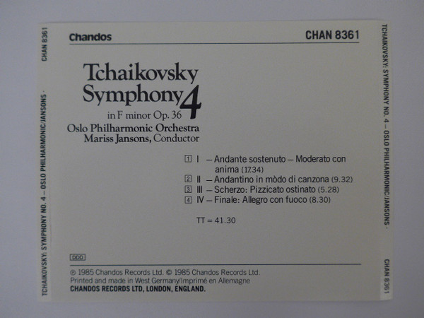 Pyotr Ilyich Tchaikovsky, Oslo Filharmoniske Orkester, Mariss Jansons - Symphony 4 In F Minor Op.36 (CD, Album) (Near Mint (NM or M-)) - Image 2