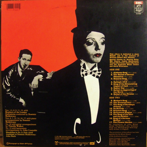 Robyn Archer, London Sinfonietta Conducted By Dominic Muldowney - Robyn Archer Sings Brecht (LP, Album, Gat) (Mint (M)) - Image 2