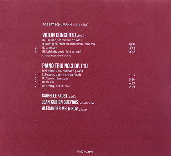 Robert Schumann - Isabelle Faust, Jean-Guihen Queyras, Alexander Melnikov, Pablo Heras-Casado, Freiburger Barockorchester - Violin Concerto / Piano Trio No. 3 (CD, Album + DVD-V, NTSC) (Near Mint (NM or M-)) - Image 4