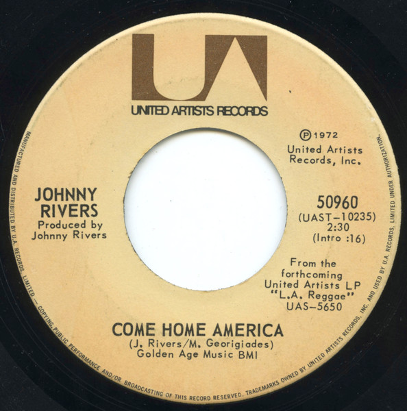 Johnny Rivers - Rockin' Pneumonia - Boogie Woogie Flu / Come Home America (7") (Near Mint (NM or M-)) - Image 2