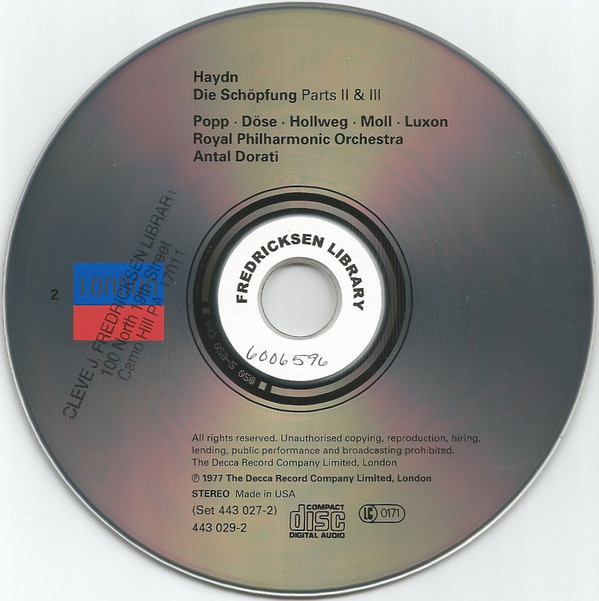 Joseph Haydn - Lucia Popp • Helena Döse • Werner Hollweg • Kurt Moll • Benjamin Luxon • Brighton Festival Chorus • Royal Philharmonic Orchestra • Antal Dorati - Die Schöpfung / Salve Regina (2xCD, Comp, RE, RM) (Near Mint (NM or M-)) - Image 4