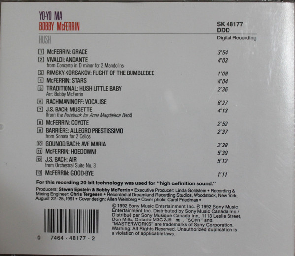 Yo-Yo Ma / Bobby McFerrin - Hush (CD, Album) (Near Mint (NM or M-)) - Image 4