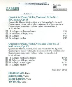 Alternative view of Gabriel Fauré : Emanuel Ax • Isaac Stern • Jaime Laredo • Yo-Yo Ma - Piano Quartets (CD, Album) (Near Mint (NM or M-))