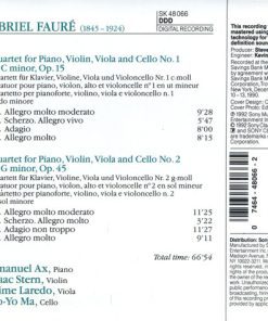 Gabriel Fauré : Emanuel Ax • Isaac Stern • Jaime Laredo • Yo-Yo Ma - Piano Quartets (CD, Album) (Near Mint (NM or M-)) - Image 3