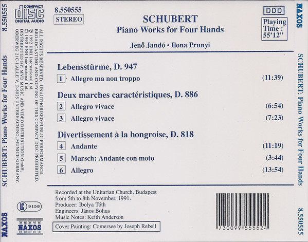 Franz Schubert - Jenö Jandó, Ilona Prunyi - Piano Works For Four Hands (CD, Album) (Near Mint (NM or M-)) - Image 2