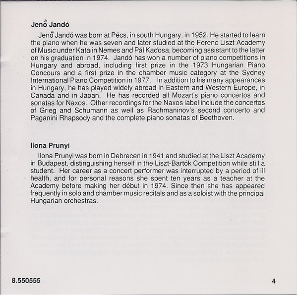 Franz Schubert - Jenö Jandó, Ilona Prunyi - Piano Works For Four Hands (CD, Album) (Near Mint (NM or M-)) - Image 4