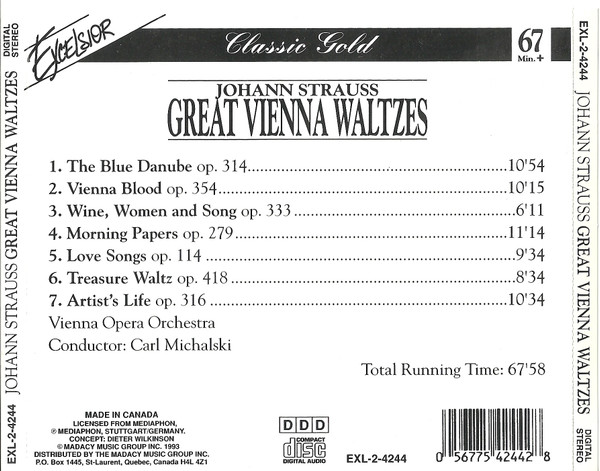 Johann Strauss Jr. - Orchester Der Wiener Staatsoper - Conductor: Carl Michalski - Great Vienna Waltzes (CD, Album) (Near Mint (NM or M-)) - Image 2