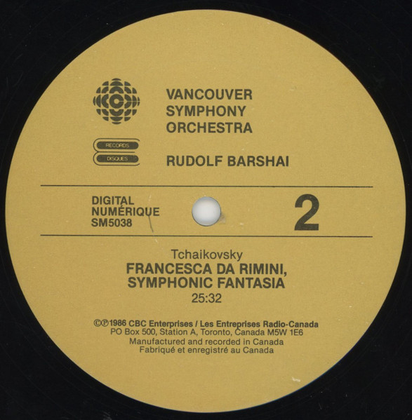 Pyotr Ilyich Tchaikovsky - Vancouver Symphony Orchestra, Rudolf Barshai - Tchaikovsky: Romeo And Juliet • Francesca Da Rimini (LP) (Mint (M)) - Image 3