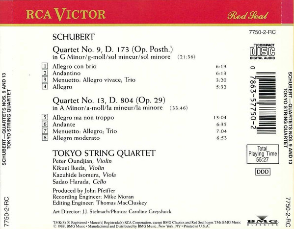 Franz Schubert – Tokyo String Quartet - Quartet No. 9 In G Minor / Quartet No. 13 In A Minor (CD, Album) (Near Mint (NM or M-)) - Image 5