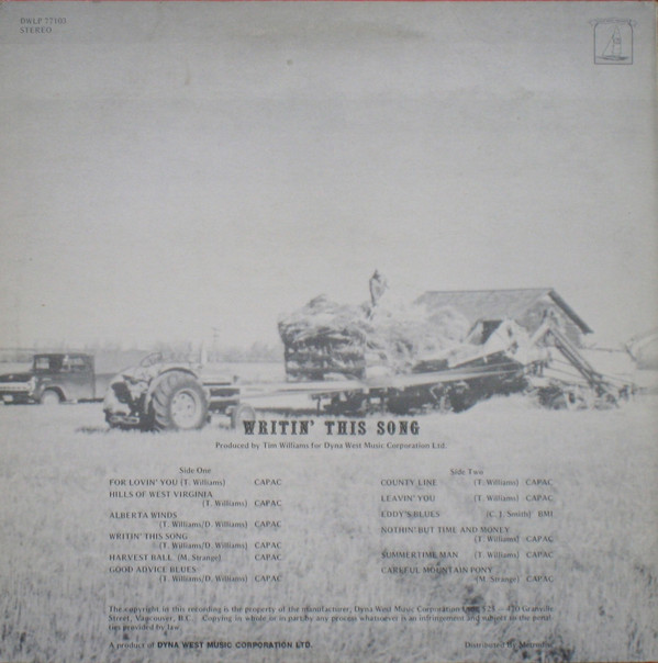 Tim Williams (11) - Writin' This Song (LP, Album) (Mint (M)) - Image 2