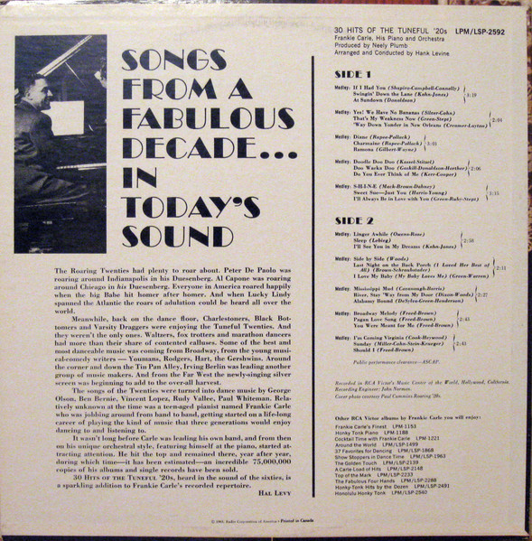 Frankie Carle And His Orchestra - 30 Hits Of The Tuneful '20s (LP, Album, Mono) (Mint (M)) - Image 2
