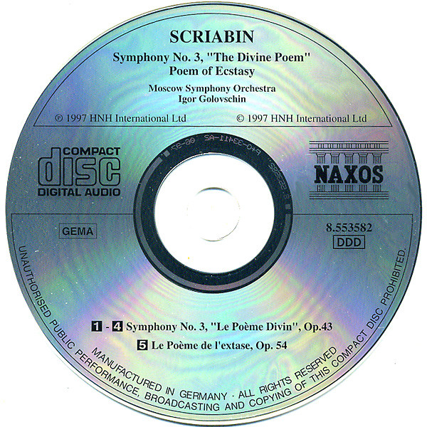 Alexander Scriabine - The Moscow Symphony Orchestra, Igor Golovschin - Symphony No. 3 "The Divine Poem" · Poem Of Ecstasy (CD, Album) (Near Mint (NM or M-)) - Image 3