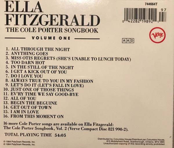 Ella Fitzgerald - The Cole Porter Songbook Volume One (CD, Album, Club, RE, RM) (Near Mint (NM or M-)) - Image 2
