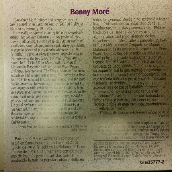 Beny Moré - The Voice And Work Of Benny Moré (CD, Comp) (Mint (M)) - Image 3